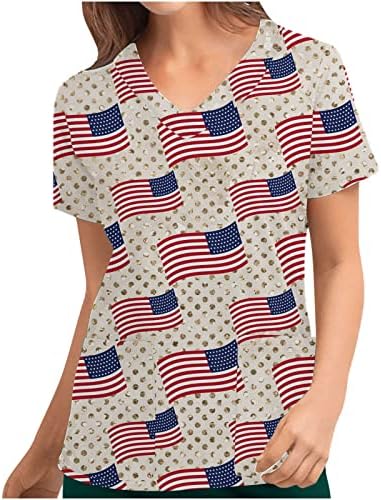 Ženska odjeća trendi V vrat grafički radni piling Top Tee ljeto pada kratki rukav Tshirt za djevojčice sa džepovima