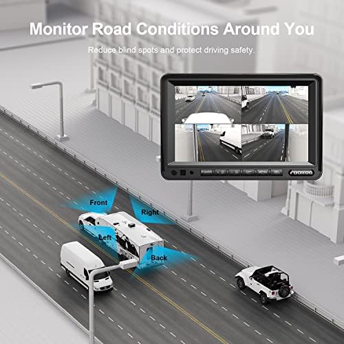 Fookoo HD 1080p 7 sistem žičanih rezervnih Kamera, 7-inčni Quad split screen Monitor sa snimanjem, IP69 vodootporne kamere za stražnji pogled sa strane, linije za parkiranje za kamion/prikolicu/RV/traktor / 5. točak