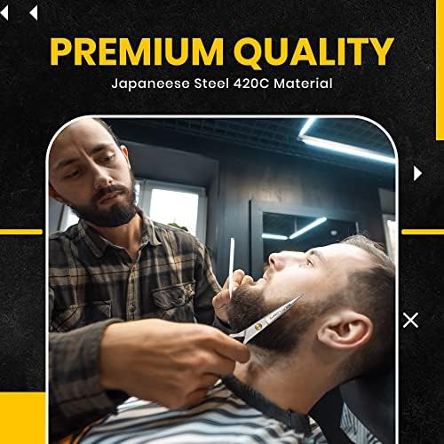 Ljepota & amp; Zanatsko pakovanje od 2 japanske makaze za bradu brkovi uključujući bradu & amp; češljevi za brkove i ravni brijač-profesionalni brijač za brijač s ravnim rubovima - brijač od nehrđajućeg čelika sa 100 oštrica