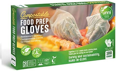 UNNI Kompostabilne rukavice za pripremu hrane, restoranski kvalitet, za rukovanje hranom, bez praha, 100 posjeta, veliki, zemljani najviši ASTM D6400, Američki BPI i Evropa Ok Kompost certificiran, San Francisco