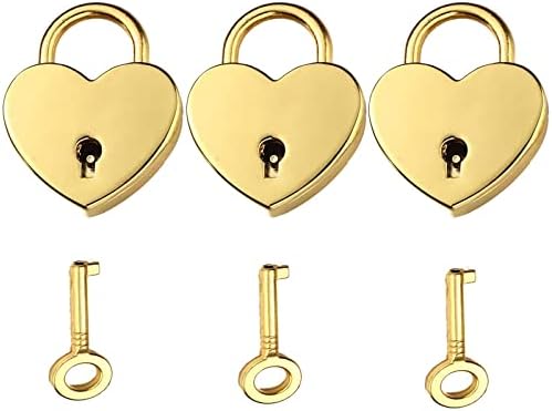 Gawon 3pcs mini zlatni metalni kalkordani u obliku srca Mala vintage brava sa ključem za dnevnicu za