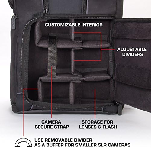 USA GEAR DSLR torbica za ruksak kamere - pretinac za Laptop od 15,6 inča, podstavljeni razdjelnici