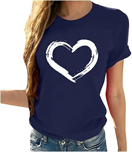 Odjeća s kratkim rukavima Pamuk Crew Crt Heart Love Graphic Lounge bluza majica za ženske padajuće