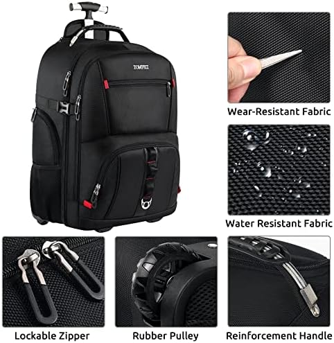 ZOMFELT Rolling ruksak, putni ruksak sa točkovima, nošenje prtljaga sa 3 organizatora putne prtljage, 17,3 inčni Rolling laptop ruksak za putne poslove, poslovna torba za prtljag za muškarce i žene