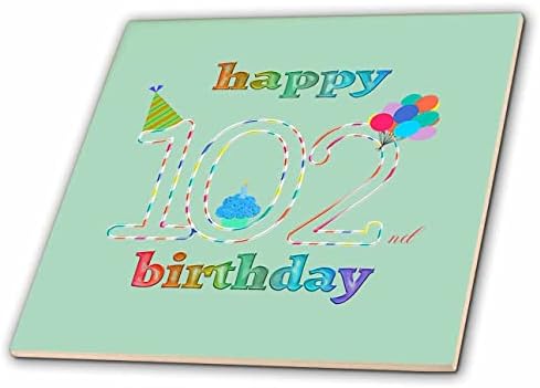 3drose sretan 102. rođendan, Cupcake sa svijećom, baloni, šešir, šareni-pločice
