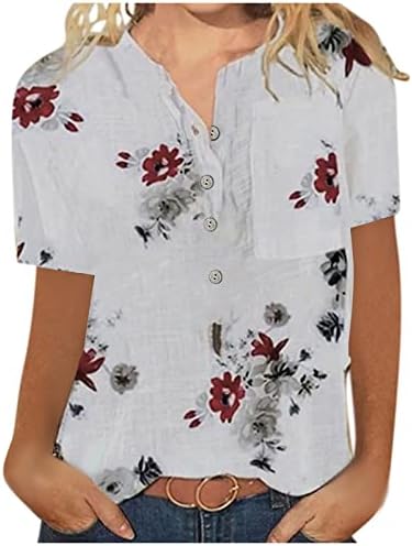 Ženska casual gumba Prednja majica za bluzu od ispisanih okruglica kratkih rukava kratkih rukava sa džepom