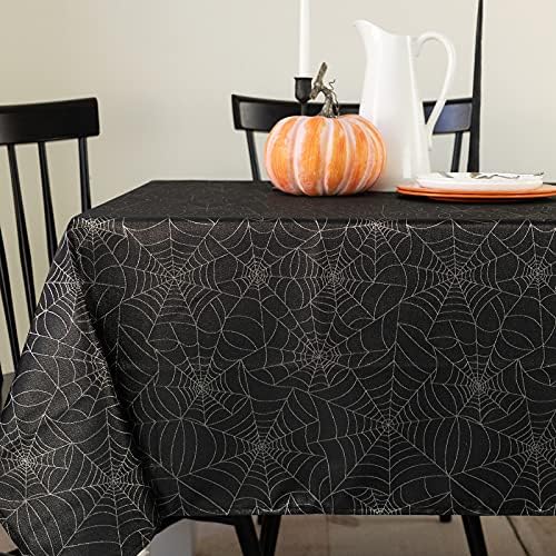 Benson Mills Halloween Twinkle Spider Web metalik tkanina Stolna krpa, Laka njega Stolnjak za večere i zabave