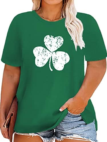 Visily plus-size-St-Patricks-Dnevna košulja za žene kratki rukav V izrez Ležerne prilike Ležerne