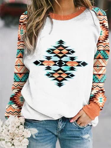 Ženske košulje s dugim rukavima Zapadni Aztec Print Fit Tops Jesen Ležerne prilike modne blistave bluze