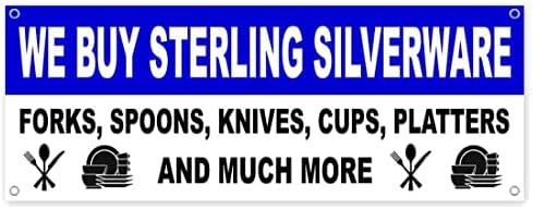 Kupujemo banner Sterling Silverware 13 oz | Ne-tkanina | Vinil teški vinil Jednokrevetni s metalnim grombotama | Trgovina na malo, srebro, dragocjeni metali, srebrni pribor