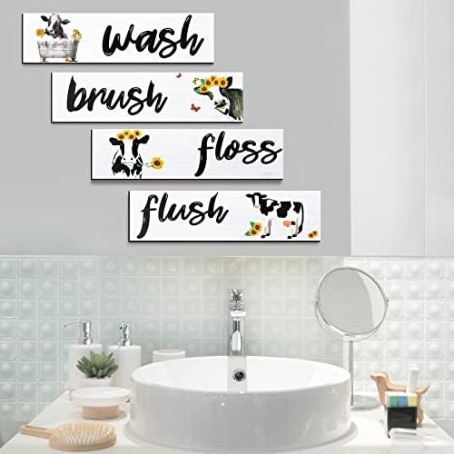 4 komada kravljeg kupaonice zidne dekore za pranje četkica Floss Flash Sunflowers Znakovi rustikalne
