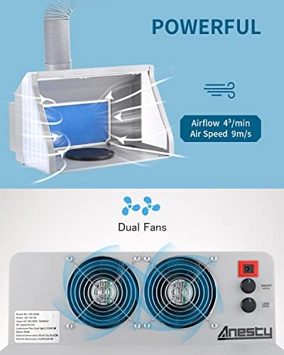 Anesty Dual Fans Airbrush sprej Booth paint Booth sa beskonačno varijabilnom kontrolom Led rasvjeta & Airflow dugme, prijenosni sprej Booth sa ugrađenim LED okrenite stol Filter i crijevo ADFSPB01