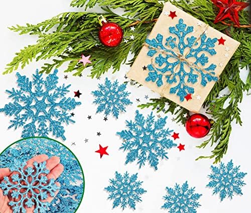36kom Blue Snowflake Ornamenti Plastic Glitter Snow Flakes ornamenti za zimske ukrase za jelku veličina varira Craft Snowflakes