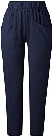 Hlače Žene sa džepom modne pamučne i posteljine pantalone elastične strugove casual pantalone