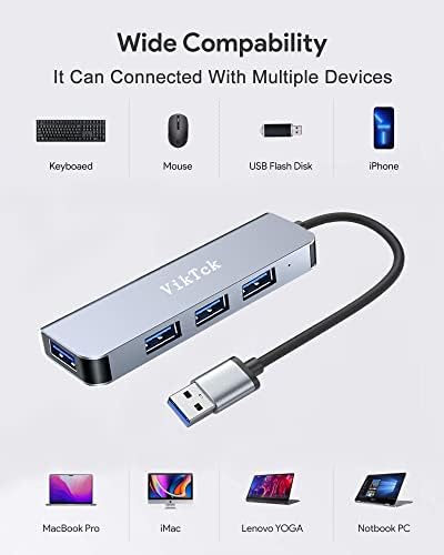 USB Hub,VikTck 4 Port USB 3.0 & 2.0 višestruki USB port Hub USB Adapter, Ultra Slim Port Port primjenjivo za MacBook Pro,iMac,Chromebook,Notebook računar,DVD pogone,mobilni HDD i još mnogo toga