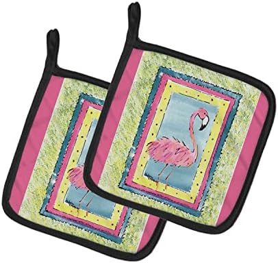 Caroline's Wires 8106-APTHD ptica - Flamingo par nosača lonca, kuhinjski držači otporni na toplinu postavljaju pećnicu vruće jastučiće za kuhanje pečenje roštilja,