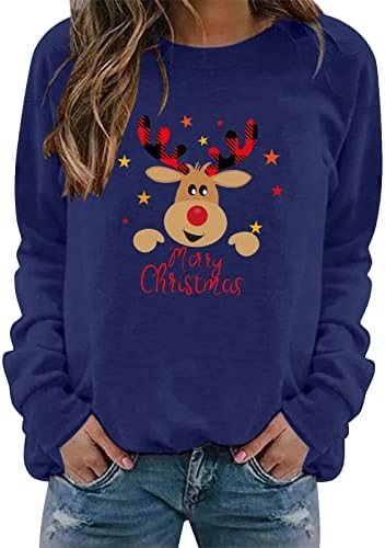 Usuming Dugi rukav pulover grafički duksevi Crewneck Božićni duksevi slatki vrhovi labavi ženski Duks trendi