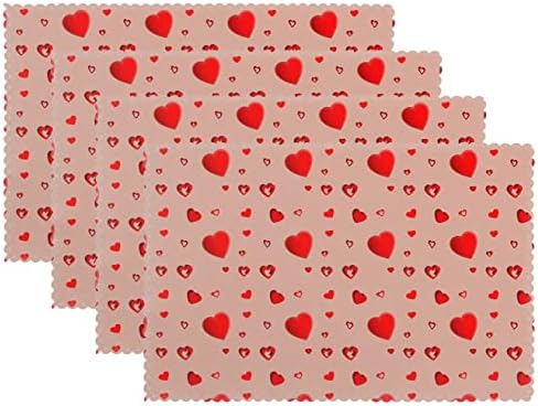 Valentines Placemats Set od 4, Love Heart Valentinovo Place Mat 12 x 18 inča, periva toplotna izolacija