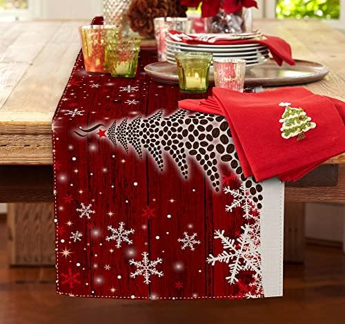 Sambosk Crvena božićna stabla trkač stola, Božićna pahuljica seoska kuća trkači stola za kuhinjsku trpezariju kafa ili dekor za kućne zabave u zatvorenom i na otvorenom 13 x 72 inča SK113