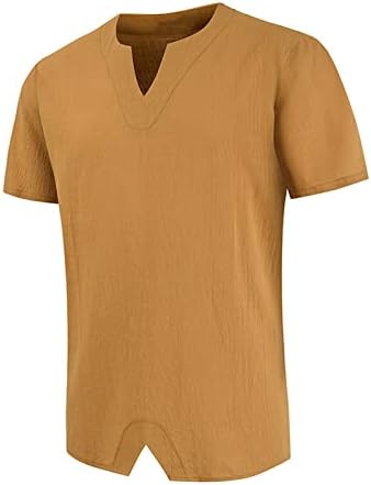 Muška pamučna lanena košulja ljetni kratki rukav Henley Shirt modni hipi Casual majica na plaži V-izrez