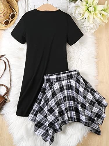 SOLY HUX djevojka je dva komada Outfit kratki rukav posada vrat T Shirt sa kariranim Print pojasom liniju Mini Suknja