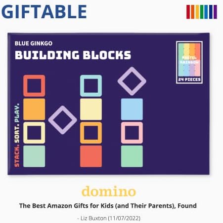 Plavi Ginko Silikonski Dugini blokovi - Meki blokovi za poklone za djecu / Silikonski blokovi bez BPA / Montessori blokovi, silikonska Dugina igračka za slaganje sa posudom za sortiranje
