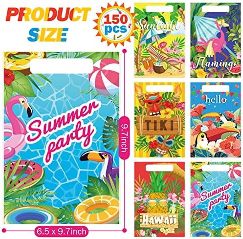 150 komada Luau torbe havajske poklon torbe za djecu ljetna zabava Favor torbe havajske Tropske torbe Aloha Flamingo plastične kese sa ručkama za ljetne poklone poklon potrepštine za zabavu, 6 stilova