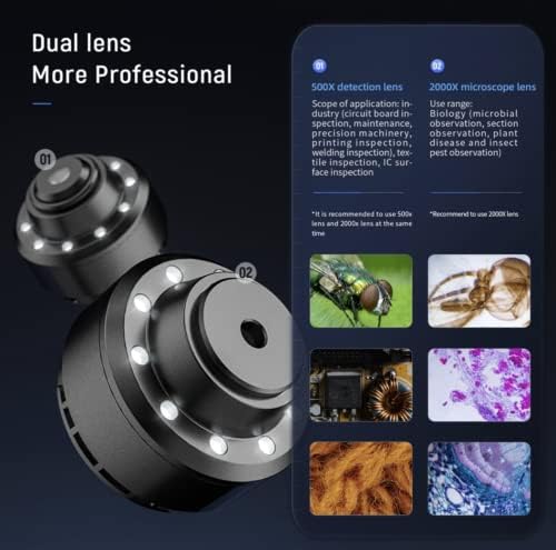 Digitalni mikroskop, 0x-2000x biološki mikroskop, WiFi i USB veza s dualnim objektivom, 11 LED-ova, iOS i