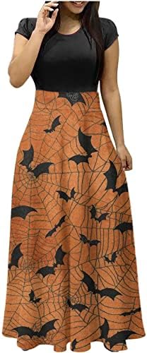 Halloween Haljine za žene, ženska haljina visoke struka Maxi Halloween bundeve print duge haljine večernja haljina