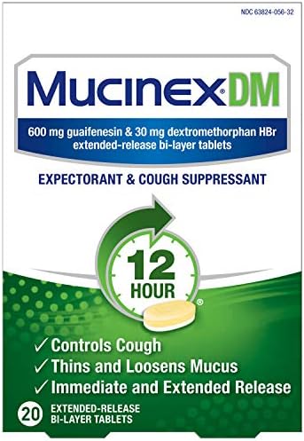 Sredstvo za suzbijanje kašlja i ekspektorans, Mucinex DM 12 hr Relief tablete, 20ct, 600 mg Guaifenesin,