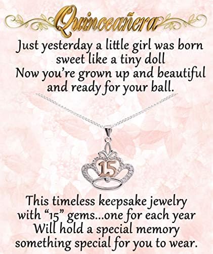 Srebra ogrlica ili naušnica za Quinceanera poklon, djevojke Sweet 15 prisutan sa 15 pjenušava CZs