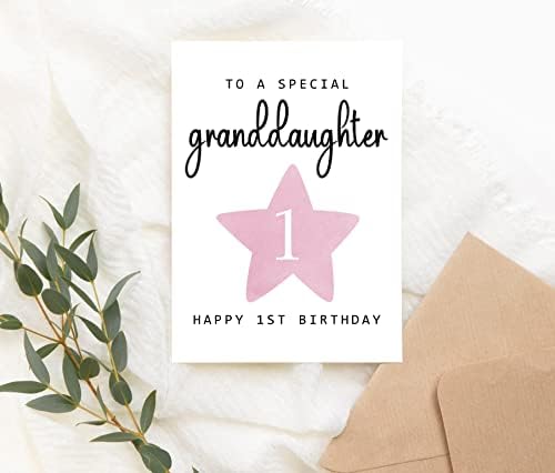 MoltDesigns posebnoj unuci - Sretna čestitka za 1. rođendan - 1. godina - jedna godina-Pink slatka djevojčica prvi rođendanski poklon za djecu - kćer - nećaka - unuka kartica