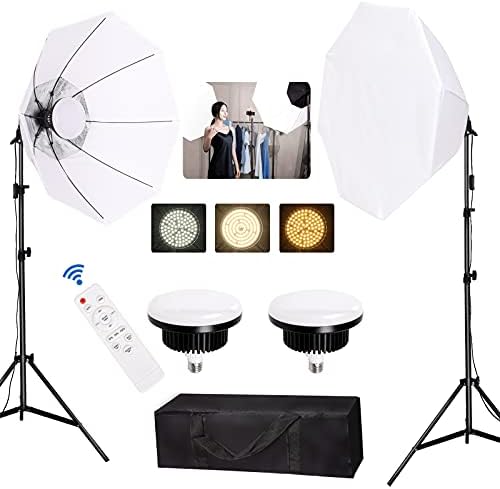 Osmougaoni Softbox komplet za osvetljenje, 360 stepeni punjenje svetlosne fotografije Lighting Studio Light sa 85W E27 3000-6500K led sijalicom sa mogućnošću zatamnjivanja za prenos uživo, portretnu fotografiju, video snimanje