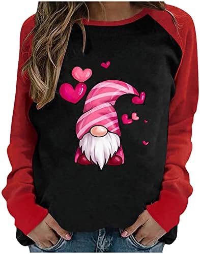 Dan zaljubljenih raglan vrhovi za žene Gnomes Heart Graphic dugih rukava Modni puloveri Dukseri