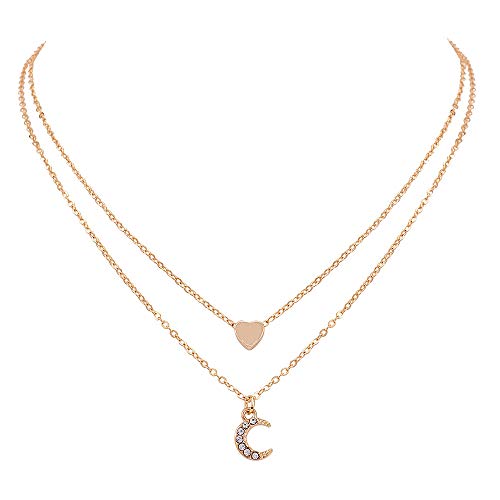 Doublenine Dvostruko slojeviti sitni srčani mjesec privjesak zlata Dainty ogrlice svakodnevno jednostavan nakit za žene djevojke