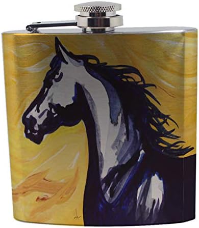Sunshine Cases Arabian in Blue Abstract horse Art by Denise Every Stainless Steel Liquor Pocket Hip