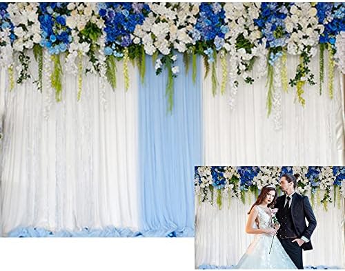 Baocicco 20x10ft plavo bijelo cvijeće ostavlja vješalice pozadina cvjetni dekor fotografija pozadina plava bijela zavjesa ceremonija vjenčanja Valentinovo pozadina dekor portret Photo Studio vinil rekviziti