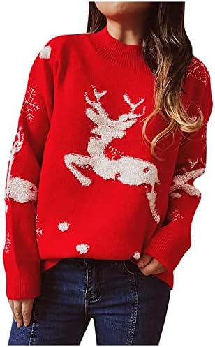 Ženski odmor pleteni džemper pulover snježne pahuljice lijepe faung dugih rukava na vrhu casual božićnih džempera