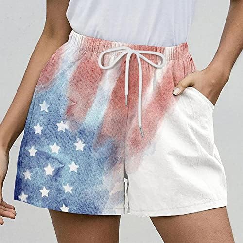 Četvrta kratke hlače za žene Ljeto casual USA zastava zastava biciklističke kratke hlače Labavi montirani salon visokih struka Comfy atletski zvezni šorc