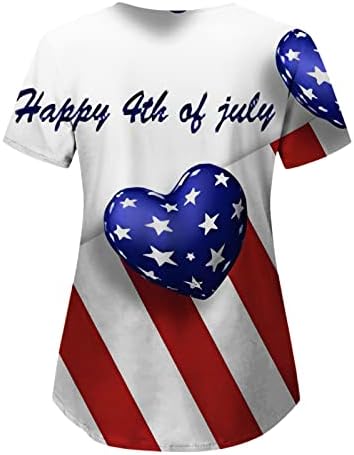 4. jula vrhovi za žene američka zastava ljetna kratka rukava V vratna košulja sa 2 džepa bluza