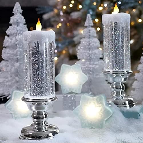 LED Božićna svijeća USB promjena boje vodootporan predenje Glitter Flameless Candle za Božićnu zabavu Home Decor Kristal Ornament Set