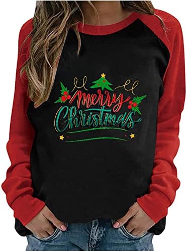 Ružni božićni džemper za žene s dugim rukavima Crewneck Letters Merry Božićna majica smiješne slatke