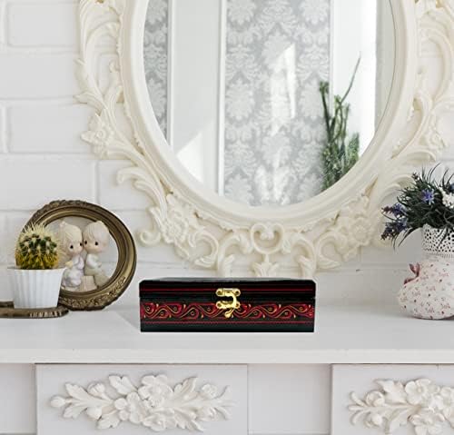 Arrc drvena kutija za nakit | Dekorativna kutija za odlaganje nakita za prstenje, lance, narukvice i dragulje | Antikni prostor za odlaganje s neonskom dizajnom za preljev i trpezariju