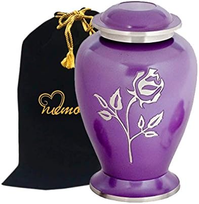 Memorijali 4U ljubičasta biserna ruža mesingana kremacija urn za ljudski pepeo - ruža urn - neupućena za odrasle ručno izrađena i urezana - pristupačna urna za pepeo - veliki urn urn