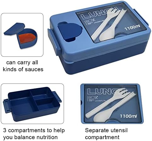 Bento Box kutija za ručak, 1100ml 3 odjeljak Bento ručak kutija sa preljevom sa salatom, premium ručak, BPA besplatno, mikrovalna pećnica