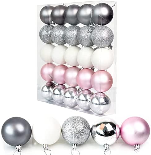 Yeooyoor Božić Ornamenti Balls, Tree Hanging Shatterproof Plastic Decoration Holiday Party Balls 2.3 inča Pink i Silver Ball Pink, srebro
