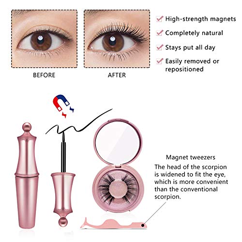 Magnetne trepavice sa 3D eyeliner kompletom, magnetske prirodne izglede lažne trepavice Potpuno oko dolazi sa pincetom i mini plastičnim kovrčanjem trepavica, za višekratnu upotrebu, bez ljepila