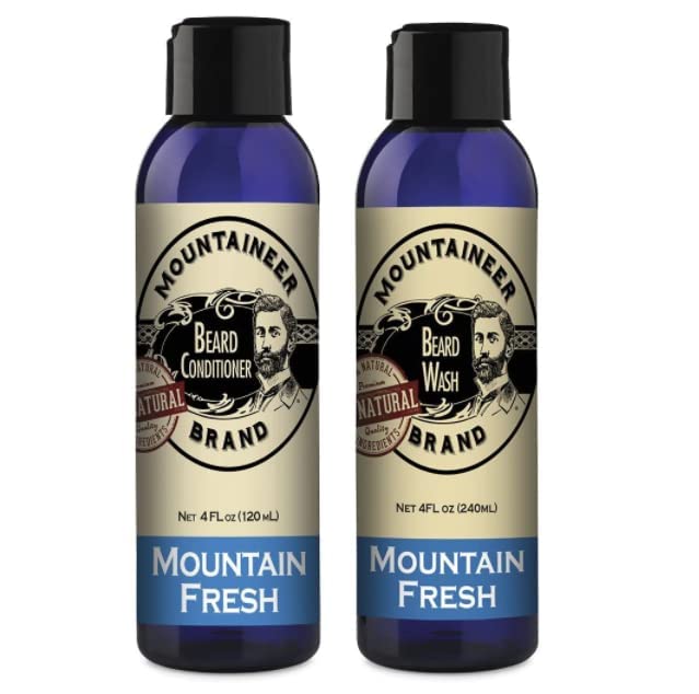 Mountaineer Basic Beard Bundle | Beard Wash and regenerator za muškarce | šampon za bradu / Set regeneratora za bradu / dubinsko čišćenje | ostavlja kosu mekom i hidratiziranom / drveni miris / 2 Count | 8oz