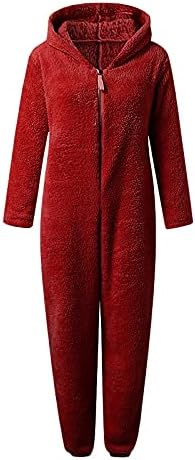 Ausyst Rompers za žene Dugih rukava sa kapuljačom Slatki pidžami pune boje casual zimskih