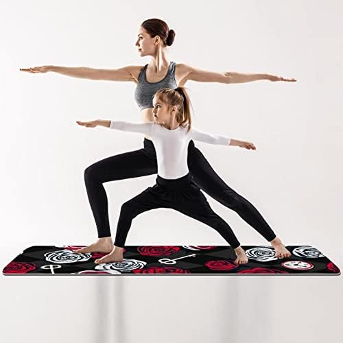 6mm Extra Thick Yoga Mat, crvene i bijele ruže Print Eco-Friendly TPE vježbe Mats Pilates Mat sa za jogu, trening, Core Fitness i Kat vježbe, muškarci & žene